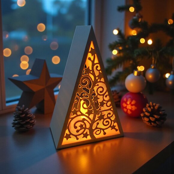 Pyramid Christmas Tree Lantern Tealight Holder w/Tealight LED Candle White - Picture 10 of 13